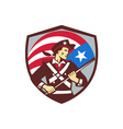 american patriot holding brandish usa flag crest vector image