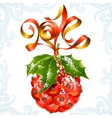 ribbon in the shape of 2014 and holly ball vector image