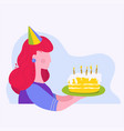 girl holding a birthday cake vector image