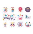 eleven badges happy birthday with decoration vector image