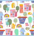 seamless pattern with colorful houses on white vector image