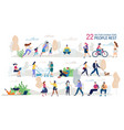resting outdoors people characters flat set vector image