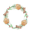 watercolor christmas wreath with fir and pine vector image
