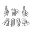 man and woman hands holding clinking with beer vector image vector image
