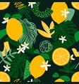 seamless pattern with lemons exotic palm leaves vector image vector image