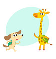 cute animal student characters dog and giraffe vector image