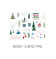 merry christmas tree snow winter season postcard vector image