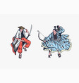 japanese samurai set warriors with weapons sketch vector image vector image