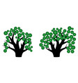 two trees with green crowns and thick trunks vector image