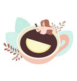 girl swimming in cup with tea and lemon woman vector image vector image