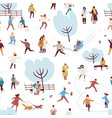 cartoon people enjoy outdoors activity at winter vector image vector image