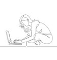 continuous line drawing girl sits at a laptop vector image