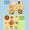 british cuisine traditional meat dishes icon set vector image