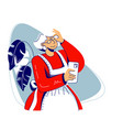 a grandmother in an apron looks at smartphone vector image