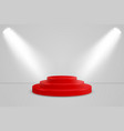 realistic red round display podium mockup minimal vector image vector image