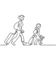 woman and girl traveling with suitcases vector image