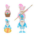 funny easter gnomes with easter eggs vector image
