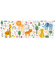 children doodle pattern animals and flower plants vector image