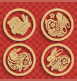 golden rabbit silhouette set in various poses vector image