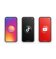 instagram tiktok youtube logo on iphone screen vector image vector image