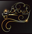 beauty salon golden scissors and lock hair vector image vector image