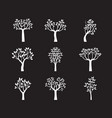 set white trees with leaves on black background vector image vector image