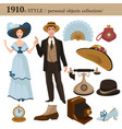 1910 fashion style man and woman personal objects vector image