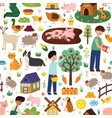 cute farm animals seamless pattern pig in mud vector image vector image