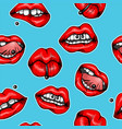 set of red lips with piercings vector image