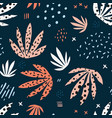 plants leaves hand drawn seamless pattern vector image
