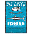 vintage poster or marlin and fisher rod vector image