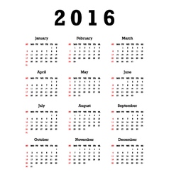 Calendar for 2016 Royalty Free Vector Image - VectorStock