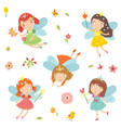 Cartoon character set of cute little fairies Vector Image