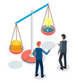 isometric image huge scales bowl with dollars vector image vector image