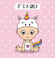 sweet baby girl disguised as a unicorn vector image vector image