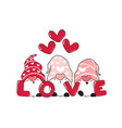 cute three pink gnome love with heart valentine vector image