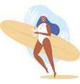 surfer girl walking with board on sandy beach vector image
