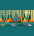 tiny wooden house forest lake vector image vector image
