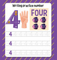 writing practice number 4 worksheet vector image vector image
