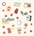 set takeaway coffee supplies cezve package vector image