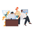 teamwork employees working by computers in office vector image