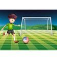 a player kicking the ball with the flag of usa vector image
