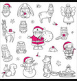 christmas animals and characters set hand drawn vector image
