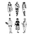 set of stylish people with gadgets at street vector image