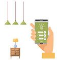 wi-fi app on phone used to control smart lamp vector image