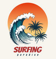 surfer big wave retro poster vector image vector image