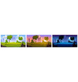 set of morning day and night cartoon city vector image