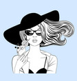 blonde girl with loose flowing hair in black hat vector image