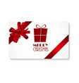 gift card with red bow and ribbon merry christmas vector image