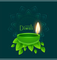 green diya lamp for eco diwali greeting background vector image vector image